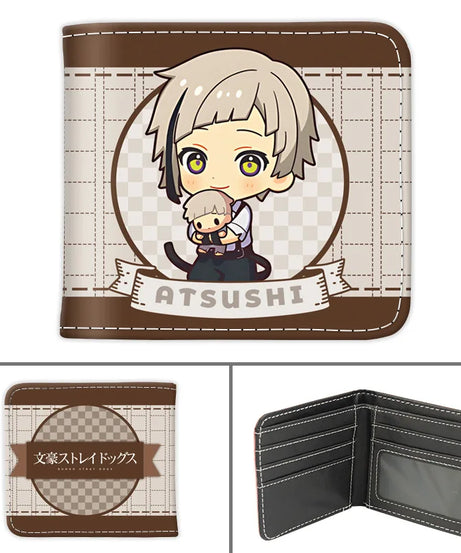 Anime Bungo Stray Dogs Short PU Leather Wallet Cute Nakajima Atsushi Dazai Osamu Folding Purse Gift for Manga Fans