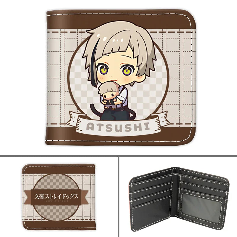 Anime Bungo Stray Dogs Short PU Leather Wallet Cute Nakajima Atsushi Dazai Osamu Folding Purse Gift for Manga Fans