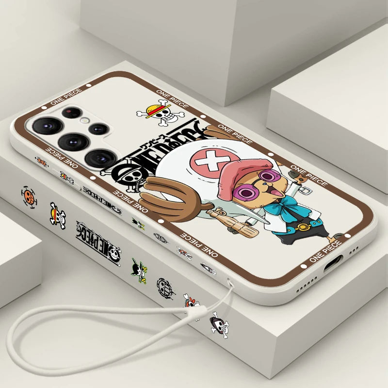 One Piece Chopper Cute Girl Liquid Left Rope For Samsung Galaxy S24 S23 S22 S21 S20 FE S10 Ultra Plus Lite 5G Cover Funda