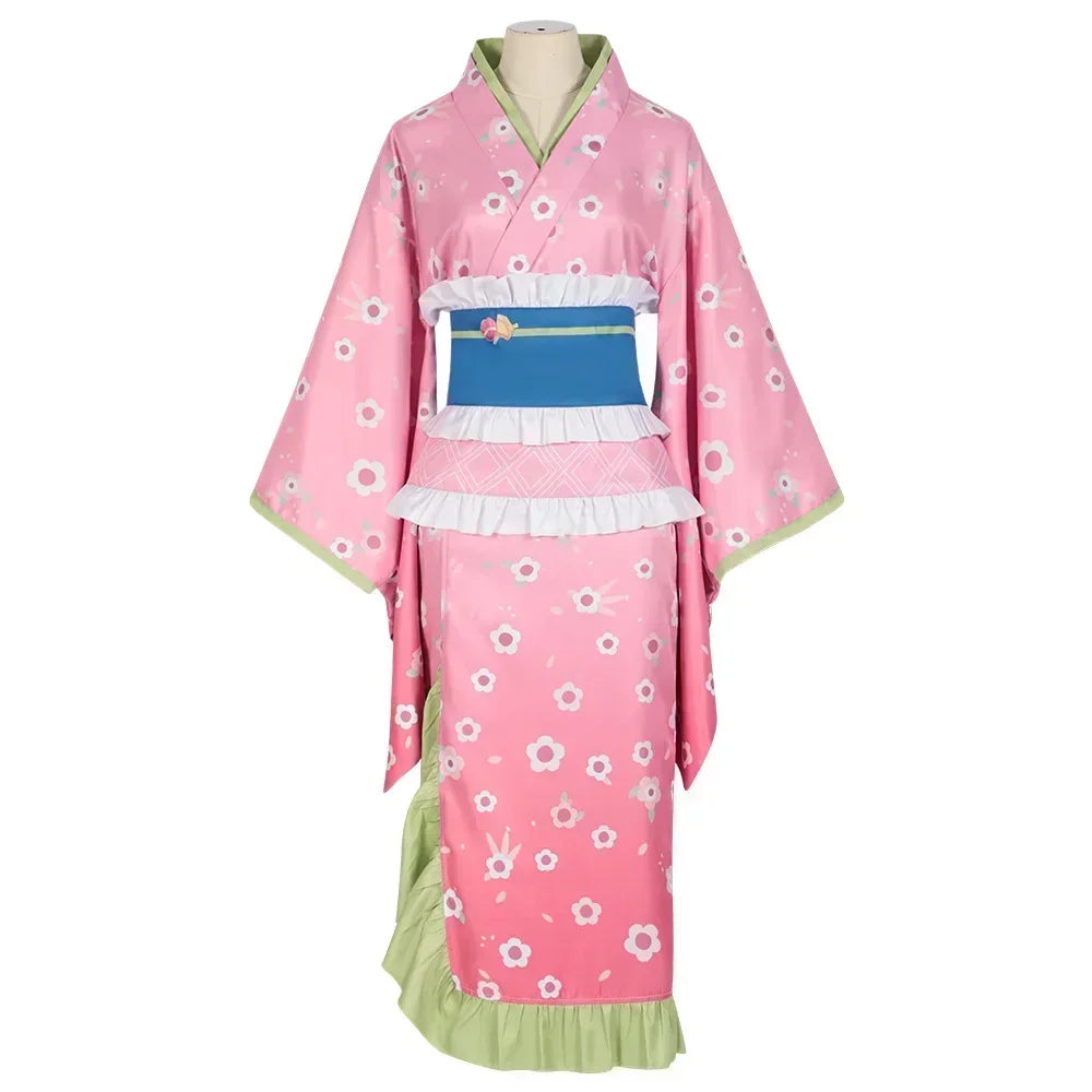 Anime Demon Slayer Mitsuri Kanroji Cosplay Costume – Pink Kimono & Wig Set 2