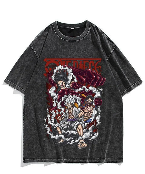 One Piece Luffy Vintage Washed T-Shirt – Unisex Cotton Anime Streetwear