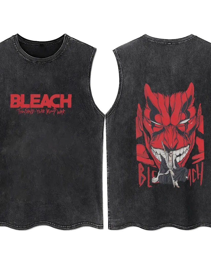 Anime Tshirts Men Women Bleach Zaraki Kenpachi Printed Acid T-Shirt Cotton Graphic Punk Harajuku Tees Men's Clothing