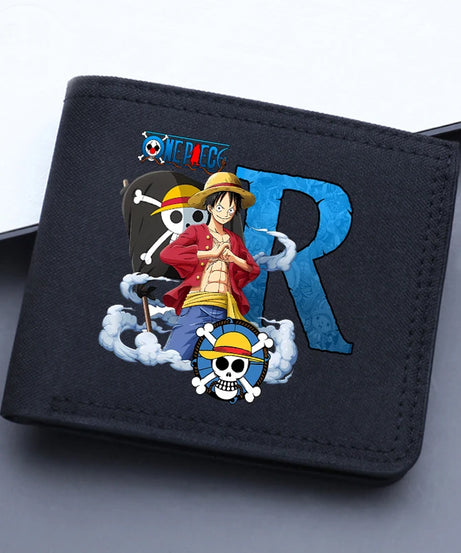 One Piece Letter Men Short Wallet Man Luffy Alphabet Canvas Wallet Man Credit ID Card Holder Anime Foldable Pocket Coin Purse