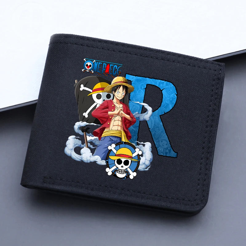 One Piece Letter Men Short Wallet Man Luffy Alphabet Canvas Wallet Man Credit ID Card Holder Anime Foldable Pocket Coin Purse