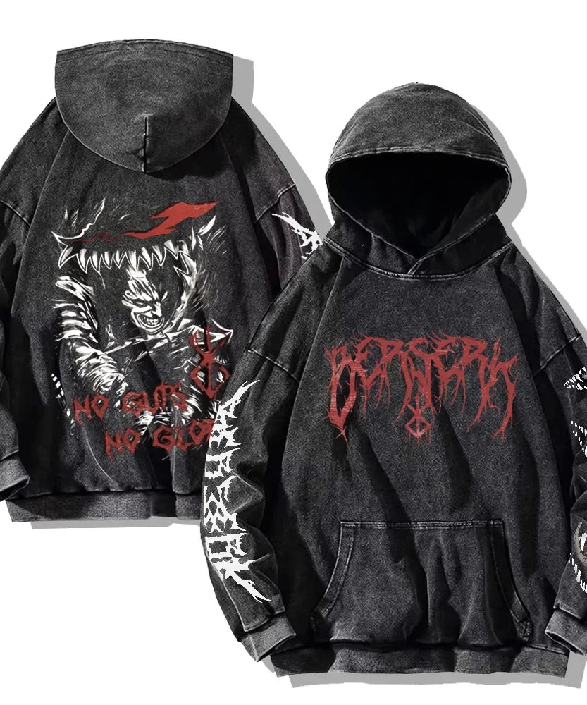 Gothic Vintage Washed Hoodies Teeth Funny Printed Sweatshirts Harajuku Retro Long Sleeve Pullover Men Women Y2k Oversized Hoodie