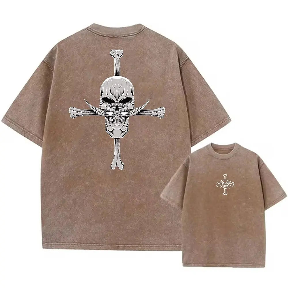 One Piece Anime Print Washed T-shirt Men Hip Hop Streetwear Oversized Women Short Sleeved Graphic Tee Summer Harajuku Casual Top