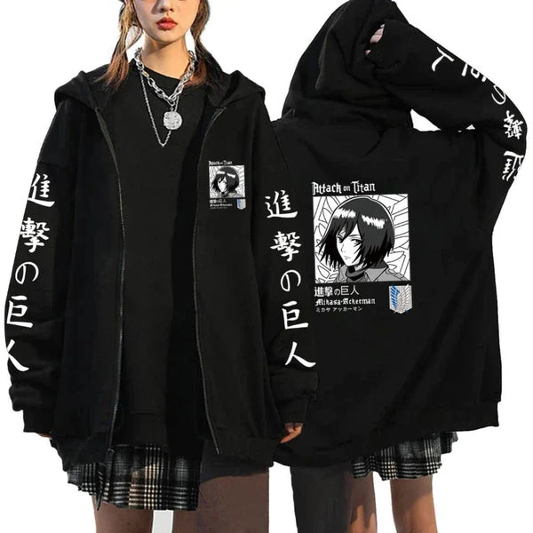 Attack on Titan Trendy Pattern Printed Zipper Hoodie – Punk Style Fleece Sweatshirt