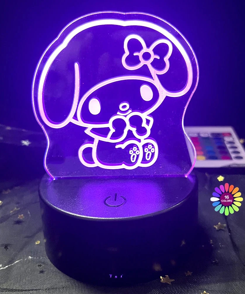 3D Night Light Kuromi Sanrio Anime Character 7/16 color band remote control LED night light Bed Room Decoration Birthday Gift