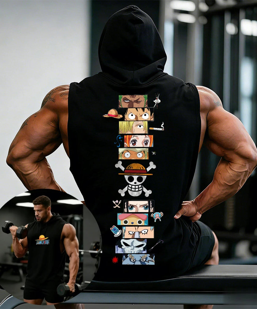 One Piece Anime Hoodie Sleeveless Shirt Men Tank Top Muscle Gym Vest Graphic Print Streetwear Loose Casual Tops Summer New