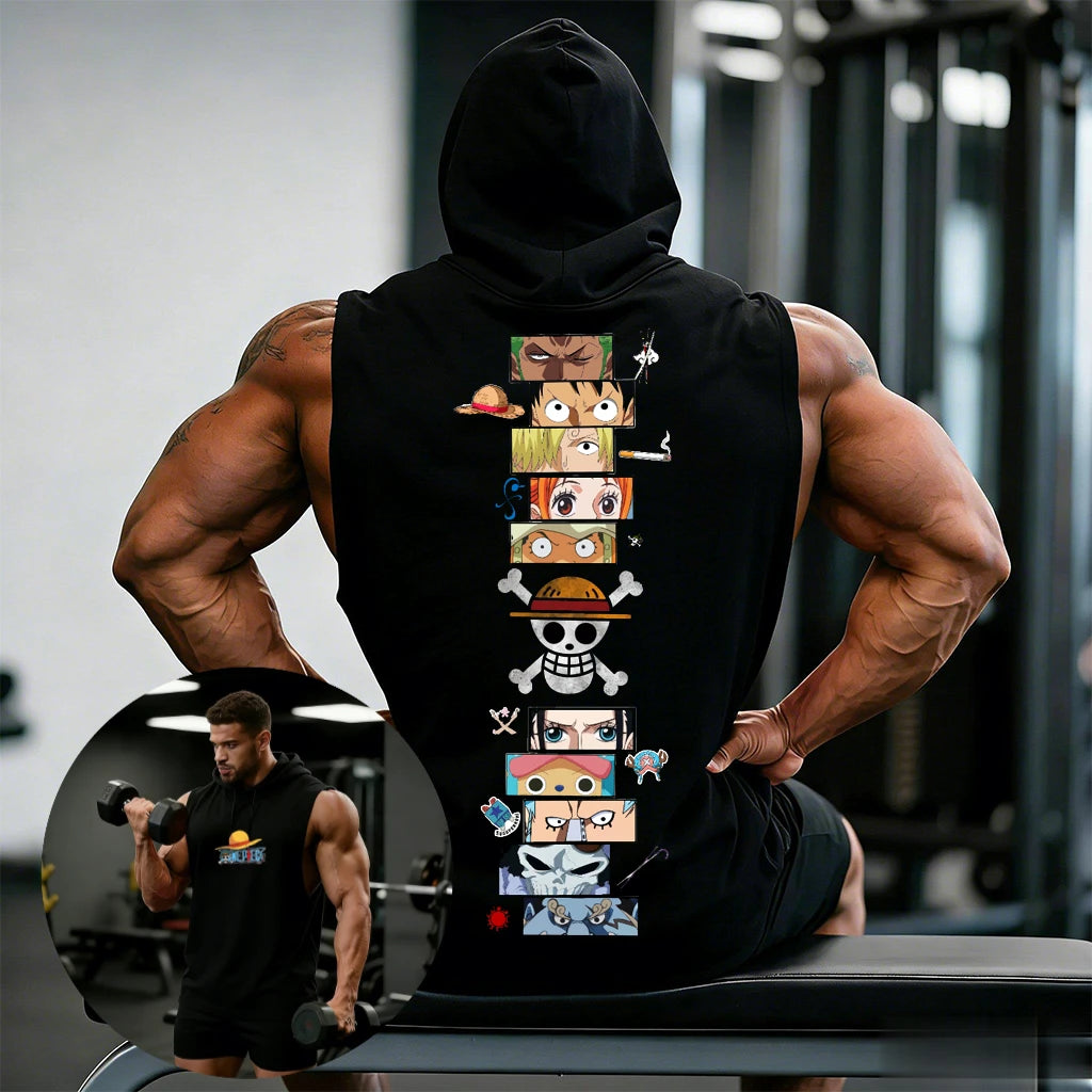 One Piece Anime Hoodie Sleeveless Shirt Men Tank Top Muscle Gym Vest Graphic Print Streetwear Loose Casual Tops Summer New