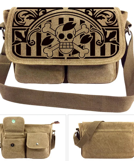 One Piece Canvas Shoulder Bag - Luffy & Law Logo Sling Bag, Unisex Student Backpack for Casual Daily Use & Anime Fans