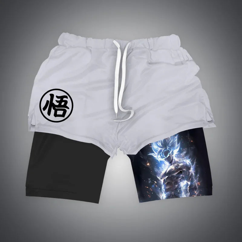 One Piece x Naruto x Dragon Ball 2-in-1 Men’s Gym Shorts – Quick-Dry & Breathable Sportswear