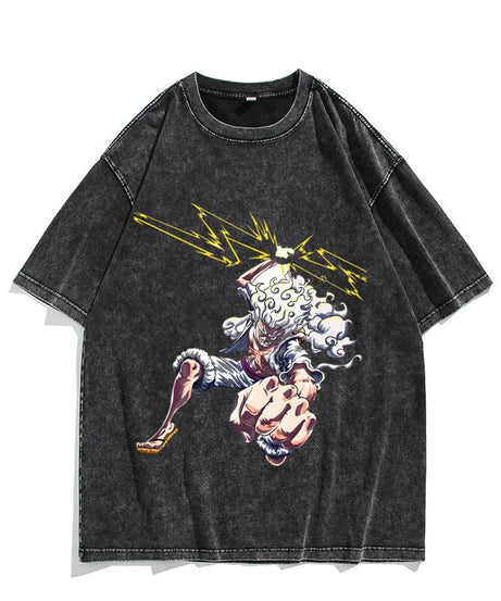 One Piece Luffy Vintage Washed T-Shirt – Unisex Cotton Anime Streetwear