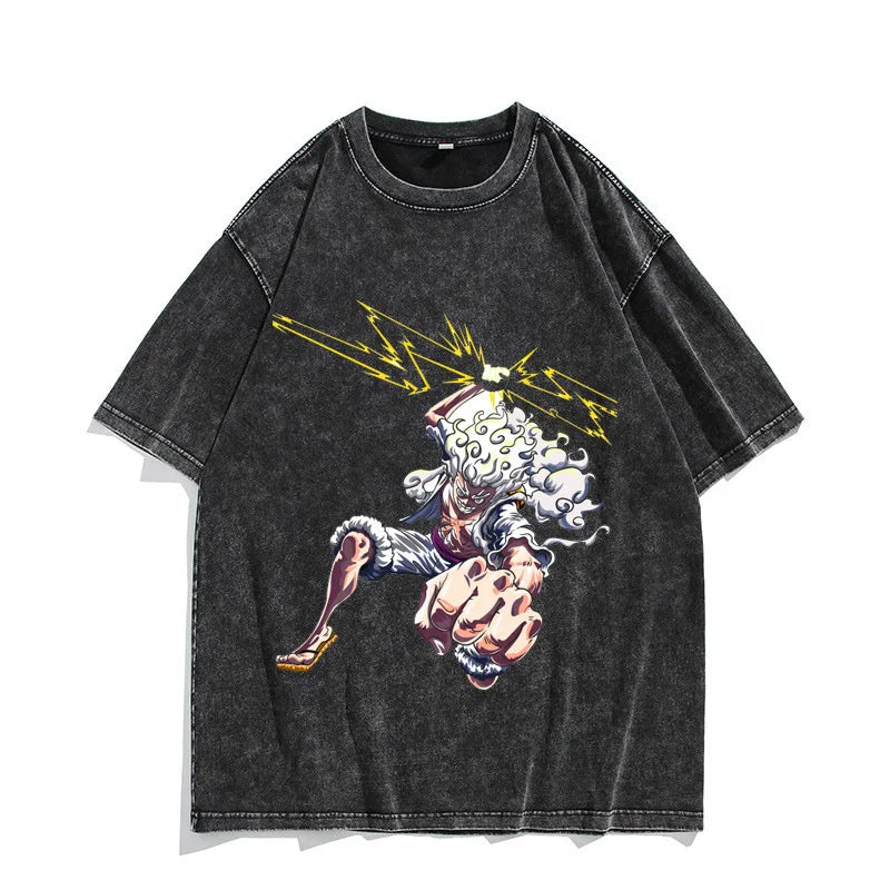 One Piece Luffy Vintage Washed T-Shirt – Unisex Cotton Anime Streetwear