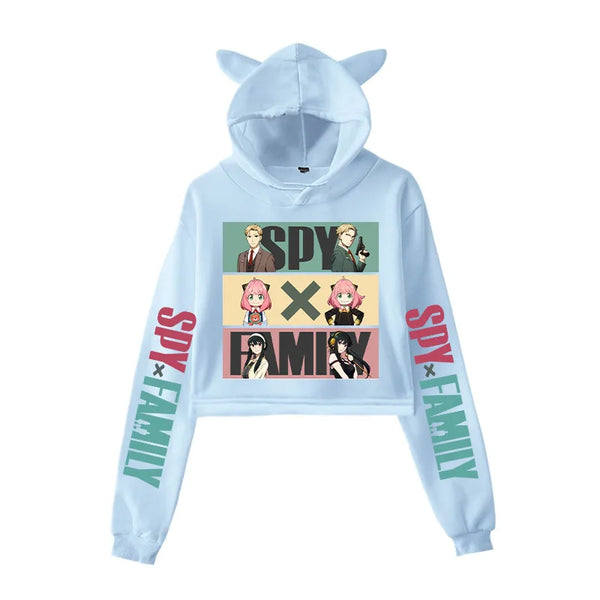 Spy x Family Forger Family Cat Ear Crop Top Hoodie Harajuku Streetwear