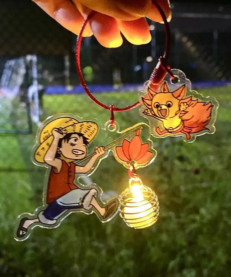 Anime One Piece Monkey D. Luffy Lotus Lantern Keychain Acrylic Luminous Nightlight Pendant Lotus Lantern Gift