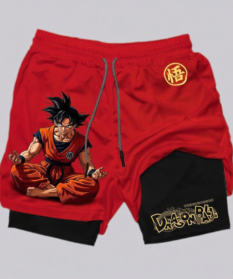 Dragon Ball Goku Anime Gym Shorts Men Double-layer 2-in-1 Sports Pants New Summer Print Beach Pants Streetwear