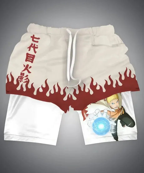 One Piece x Naruto x Dragon Ball 2-in-1 Men’s Gym Shorts – Quick-Dry & Breathable Sportswear
