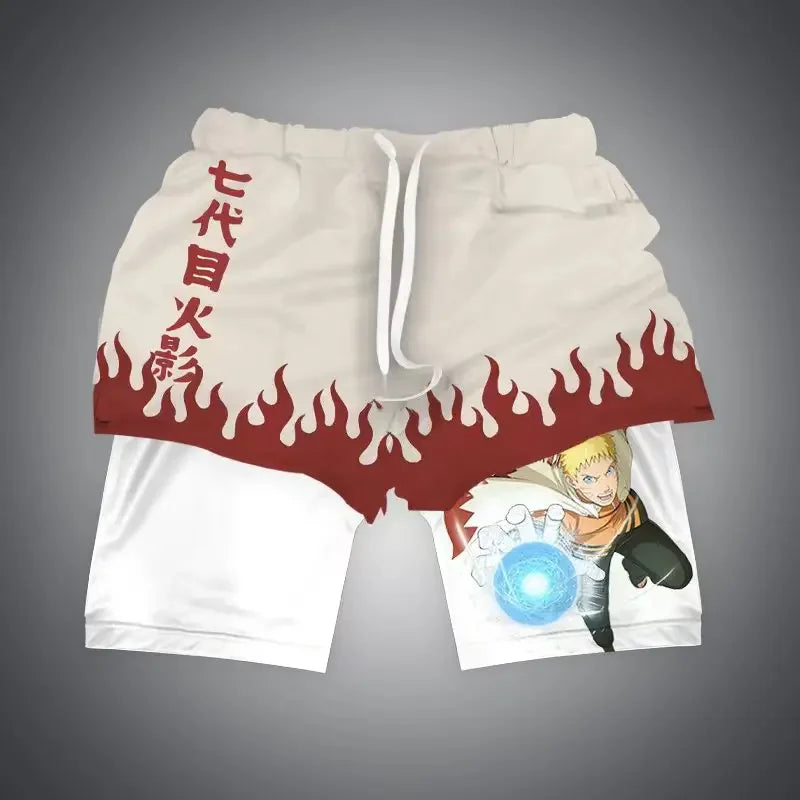 One Piece x Naruto x Dragon Ball 2-in-1 Men’s Gym Shorts – Quick-Dry & Breathable Sportswear