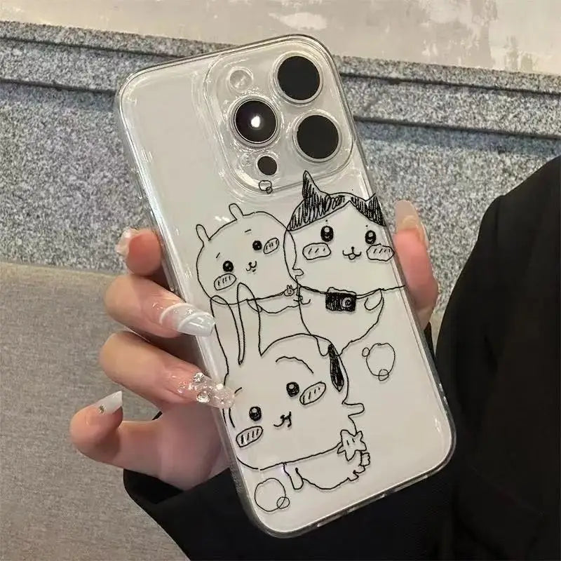 Kawaii Chiikawa Phone Case for Iphone 16 15 14 13 12 11 Pro Max Anime Transparent All-inclusive Cover for Iphone 16pro 15pro