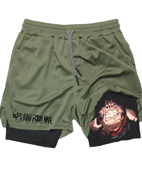 Anime Gym Shorts 2 In 1 Double Layer Men Workout Sports Jogging Sportwear Training Sport Shorts Male Summer Performance Shorts