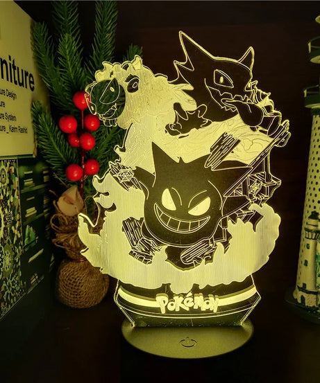 Pokemon Gengar Haunter Gastly 3D Lamp Anime LED Night Light USB Color Changing Luminaria Illusion Sleeping Table Lamps Kids Gift