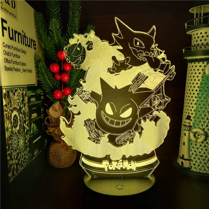 Pokemon Gengar Haunter Gastly 3D Lamp Anime LED Night Light USB Color Changing Luminaria Illusion Sleeping Table Lamps Kids Gift