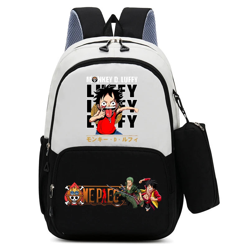One Piece Luffy Zoro Backpack Kits Boy Student Usopp Chopper Anime Knapsack with Pencilcase Rucksack High-capacity Schoolbag