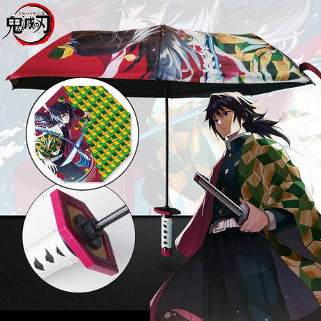 Anime Demon Slayer Katana Unbrella Folding Parasol Kimetsu No Yaiba Giyuu Shinobu