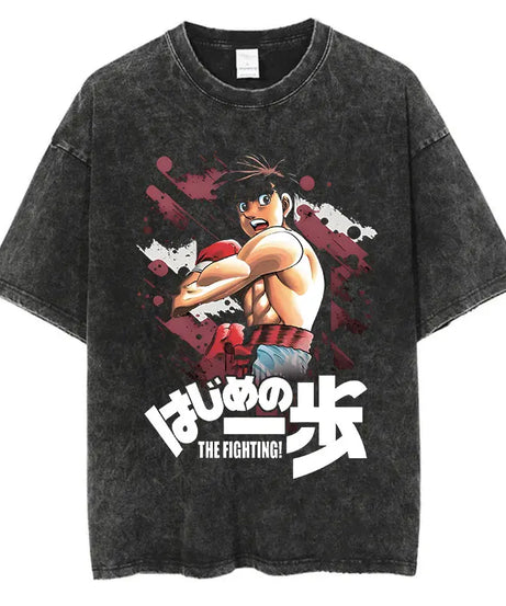 Mens Wash Tshirt Anime Hajime No Ippo T-shirt Hip Hop Street Harajuku Kamogawa Boxing Gym KBG Print Cotton Breathable Top Tee