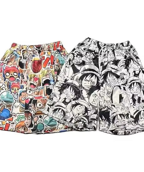 One Piece Lufy Shorts Anime Figure Summer Loose Fitting Home Pajama Pants Casual Couple Beach Pants Men Boys Cosplay Toy