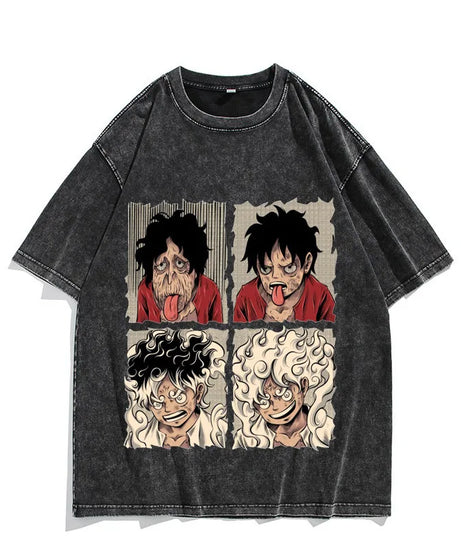 One Piece Luffy Vintage Washed T-Shirt – Unisex Cotton Anime Streetwear