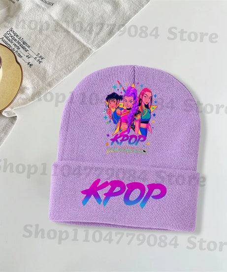 Kpop Demon Hunters Kawaii Knitted Hat for Girls Anime Cute Knit Hats Children Autumn Winter Windproof Warm Hats Gifts