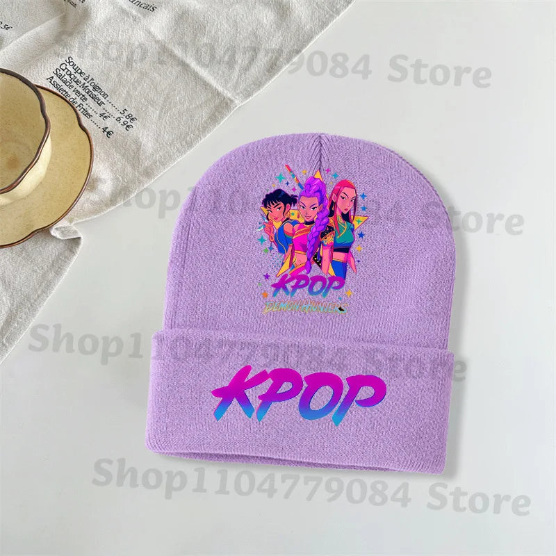 Kpop Demon Hunters Kawaii Knitted Hat for Girls Anime Cute Knit Hats Children Autumn Winter Windproof Warm Hats Gifts