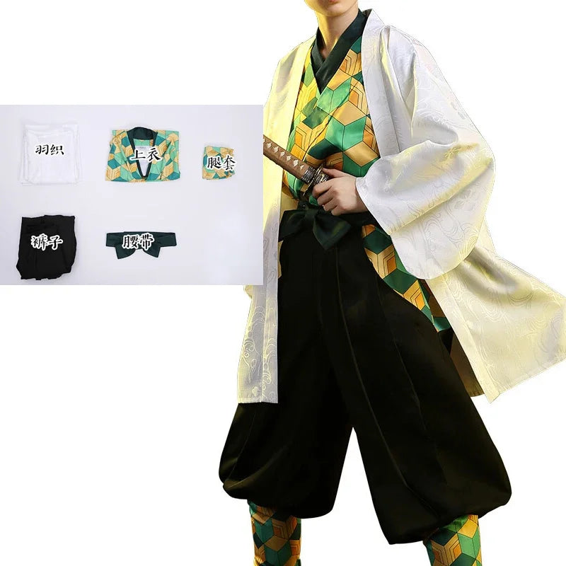 Anime Demon Slayer Sabito Cosplay Costume – Uniform, Haori & Wig Set 7