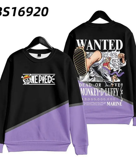 One piece Monkey D. Luffy Cartoon Round Neck Sweatshirt with Printed Casual Loose Autumn and Winter Long Sleeved Top