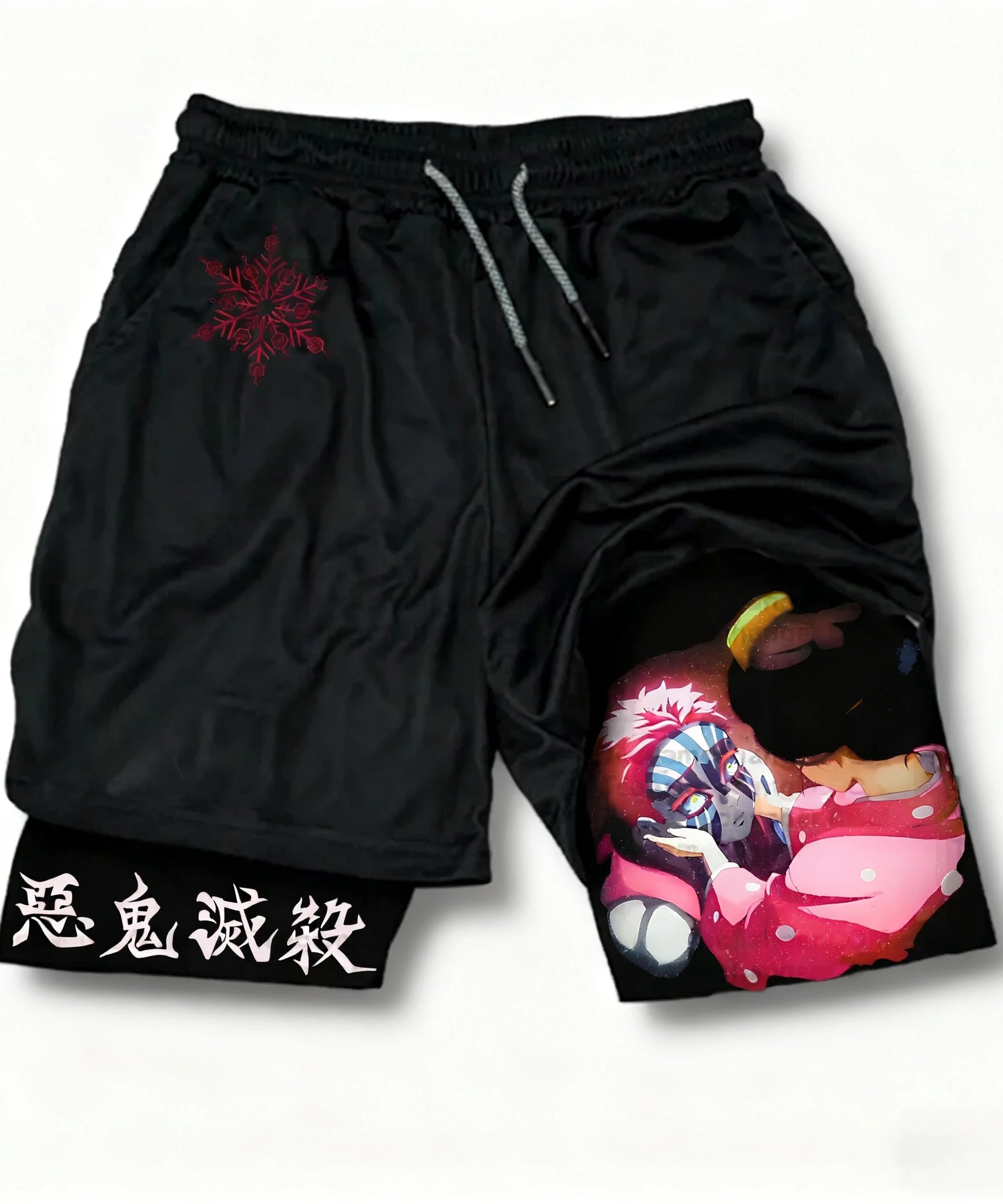 Demon Slayer Anime Printed 2-in-1 Sports Shorts Summer Men's New Fitness Running Breathable Quick Drying Y2K Double Layer Shorts