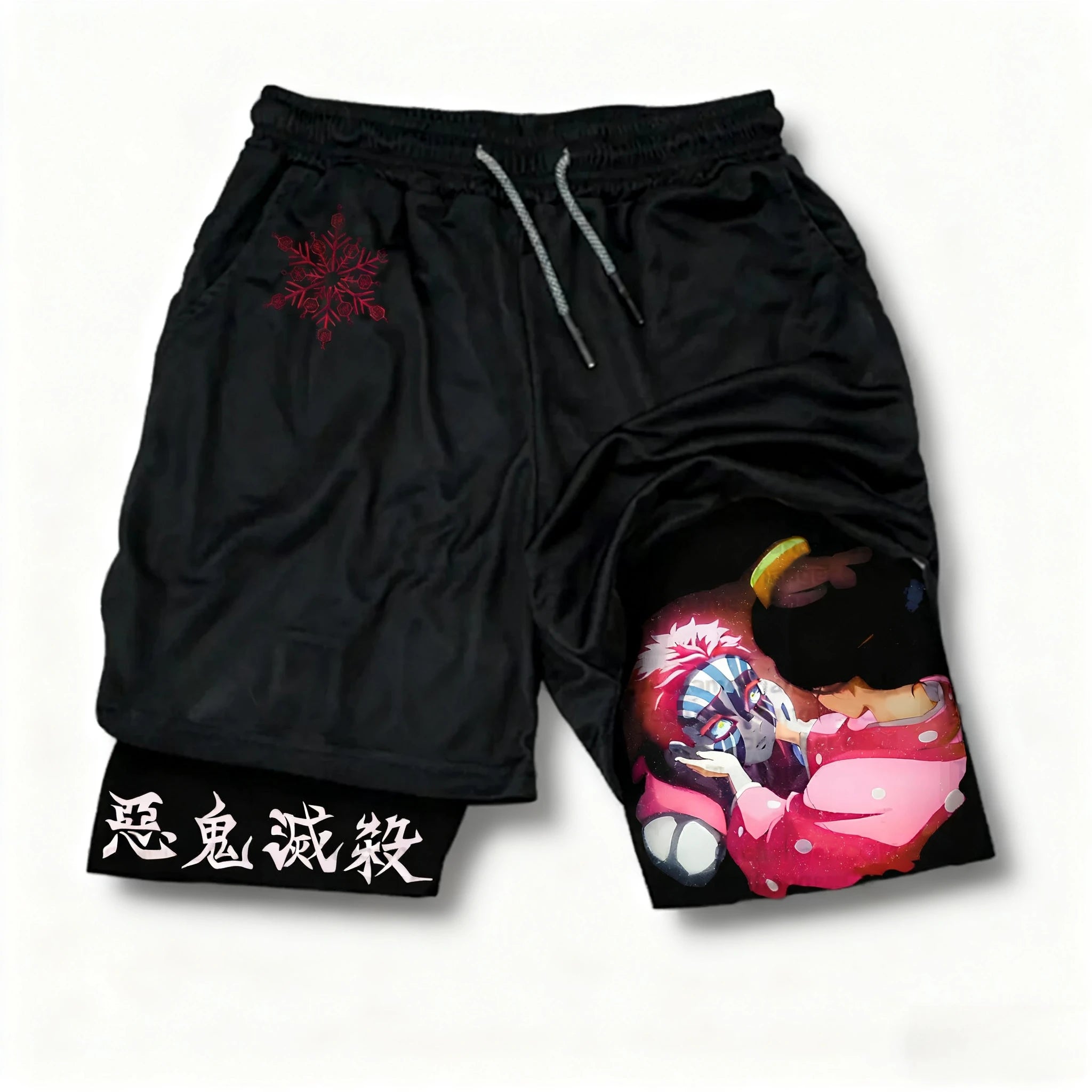 Demon Slayer Anime Printed 2-in-1 Sports Shorts Summer Men's New Fitness Running Breathable Quick Drying Y2K Double Layer Shorts