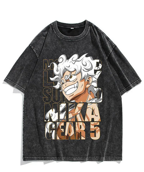 One Piece Luffy Vintage Washed T-Shirt – Unisex Cotton Anime Streetwear