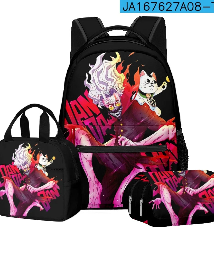 Luxury Popular Novelty DANDADAN 3D Printed 3pcs/Set student School Bags Travel Notebook Backpack Lunch bag Pencil Case