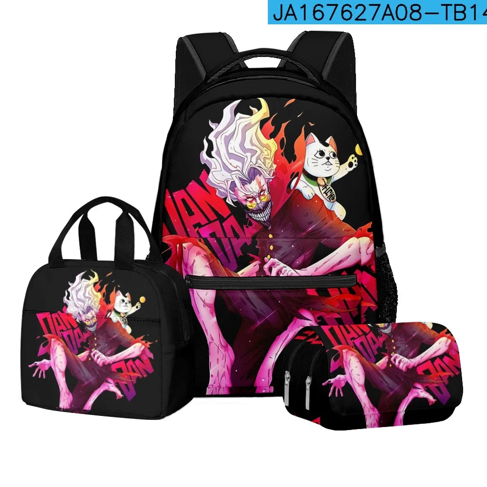 Luxury Popular Novelty DANDADAN 3D Printed 3pcs/Set student School Bags Travel Notebook Backpack Lunch bag Pencil Case