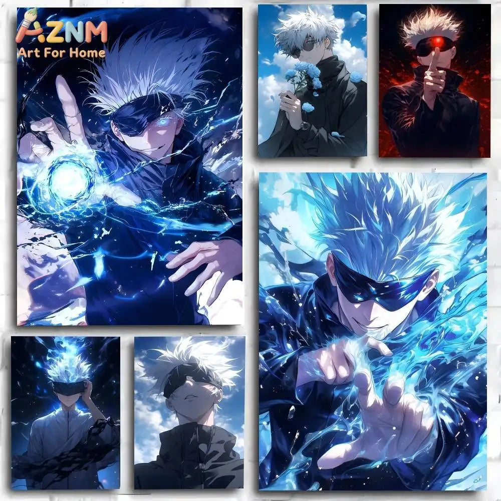 Anime Jujutsu Kaisen Gojo Satoru Canvas Print – Blue Power Wall Art Poster