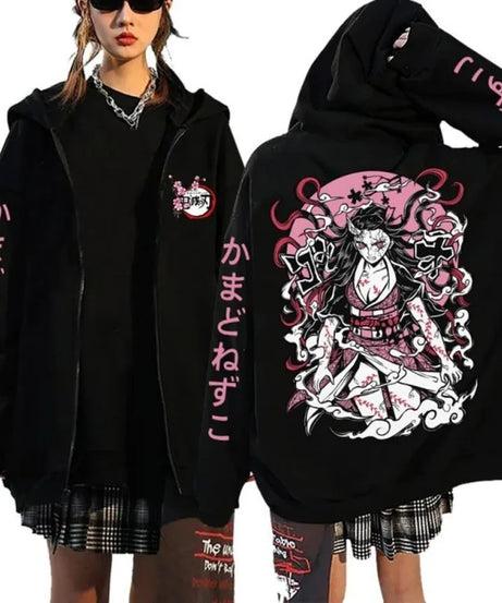 Demon Slayer Zipper Sweatshirts Zip Up Hoodie Anime Hoodies Unisex Hip Hop Streetwear Nezuko Kamado Graphic Y2K Clothes gifts