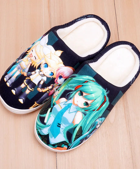 Anime One Piece Luffy Chooper Dragon Ball Goku Hatsune Winter Warm Plush Men Women Couple Shoes Home Slipper Stuffed Plush Gift