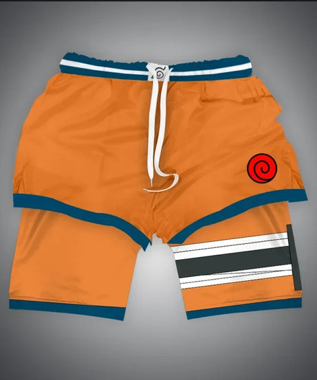 One Piece x Naruto x Dragon Ball 2-in-1 Men’s Gym Shorts – Quick-Dry & Breathable Sportswear