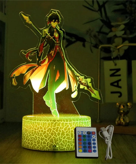 Genshin Impact 3D Lamp LED Night Light Anime Figures Zhongli Raiden Shogun Remote RGB Dream Colors Kids Bedroom Home Decor