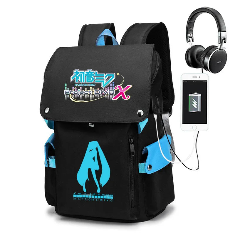 New Hatsune Anime Backpack Student School Shoulder Bag Business Multifunctional Large Capacity Computer Bag Travel Backpack