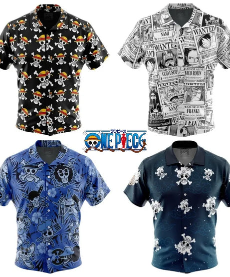 One Piece Luffy Anime Button Up Hawaiian Shirt Fashion Trend Breathable Loose Versatile Casual Sports Summer Men Cosplay Clothes