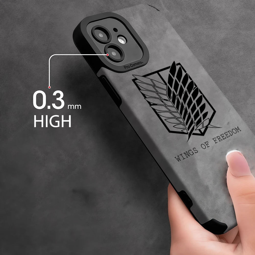 Attack on Titan Leather Lambskin Phone Case – Premium Shockproof Cover for iPhone 17, 16, 15, 14, 13 Pro Max & Air 2