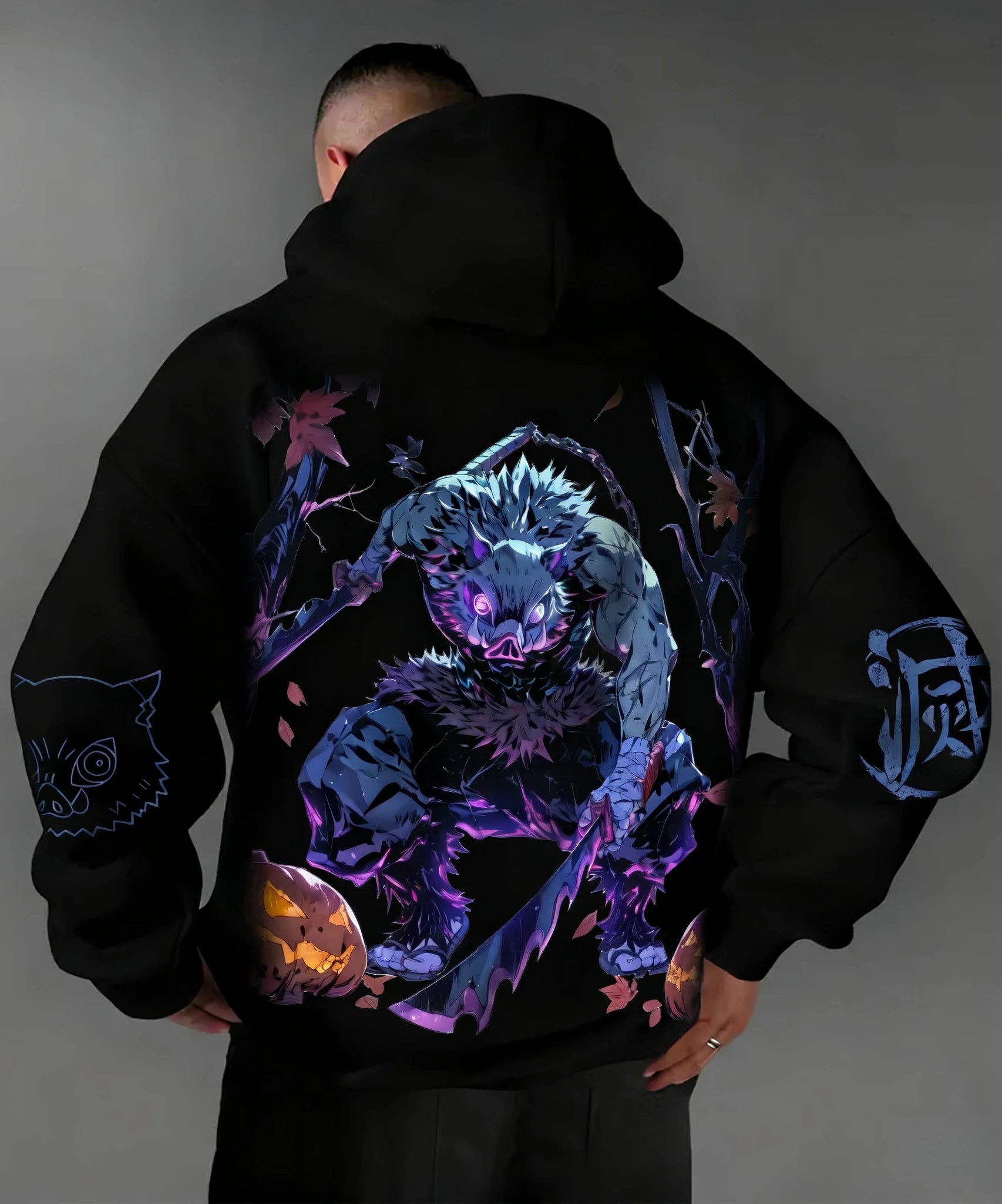 Demon Slayer Halloween Co Branded Hoodie Autumn/Winter Men's New Hashibira Inosuke Anime Printed Casual Loose Parent Child Top